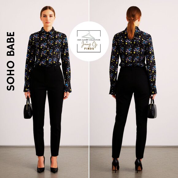 SOHO Babe New York Black Multicolor Florals Button-Up LS Shirt NWT Jr. Sz L - Picture 1 of 11